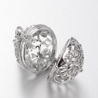 Eco-Friendly Rack Plating Brass Hollow Round with Butterfly Cage Pendants KK-M176-09P-NR-1