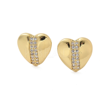 Brass Micro Pave Clear Cubic Zirconia Stud Earrings for Women LS-EJEW-U034-02G-03-1