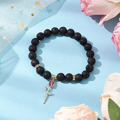 Natural Lava Rock Beaded Stretch Bracelets BJEW-JB11000-01-1