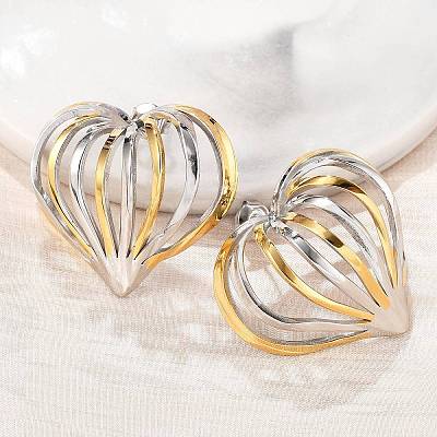 304 Stainless Steel Two Tone Stud Earrings EJEW-D319-01GP-1