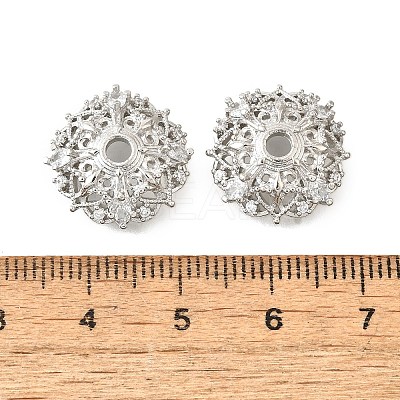 Flower Brass Micro Pave Clear Cubic Zirconia Bead Caps KK-V008-30P-1
