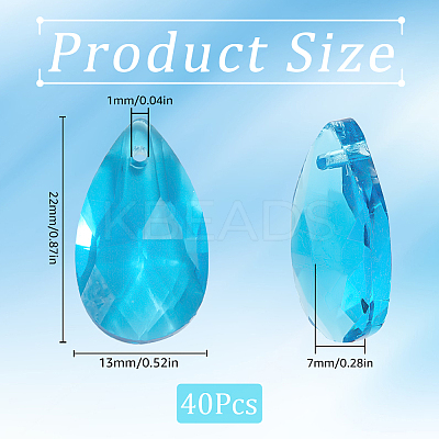 40Pcs Faceted Teardrop Glass Pendants GLAA-SP0001-11D-1