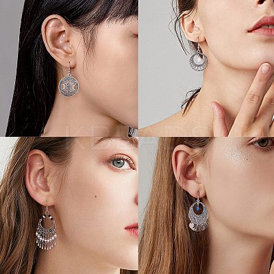 4Pair 4 Style Filigree Coin Dangle Earrings EJEW-SW00009-1