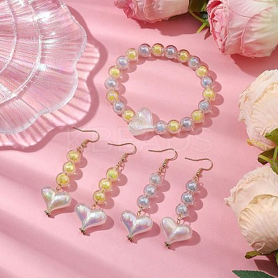 Round & Heart Acrylic Beads Bracelet & Dangle Earring Set SJEW-JS01301-1