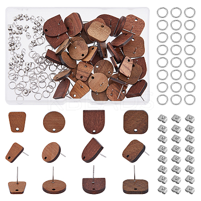 40Pcs 4 Style Arch & Flat Round & Square & Trapezoid Wood Stud Earring Findings FIND-DC0004-47-1