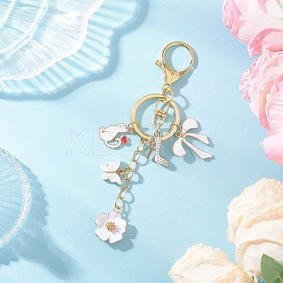 Cat Shape with Flower Alloy Enamel Keychains KEYC-JKC01407-02-1