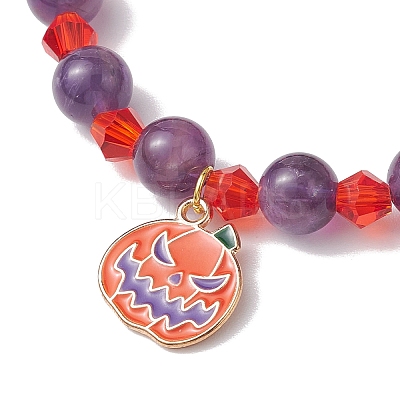 Halloween 8mm Round Natural Amethyst & Glass Beaded Stretch Bracelets BJEW-JB10701-1