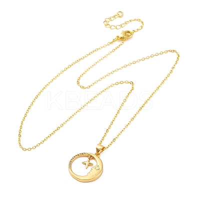 Brass Micro Pave Clear Cubic Zirconia Pendant Necklaces NJEW-S438-05B-G-1