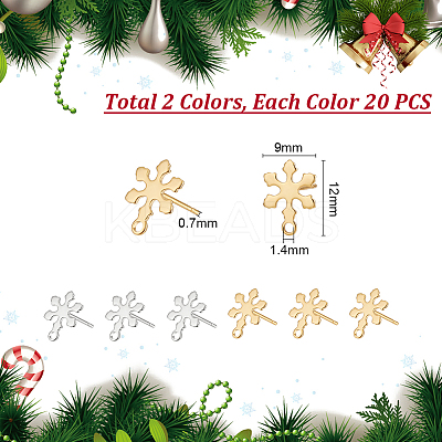 40Pcs 2 Colors 201 Stainless Steel Snowflake Stud Earring Findings STAS-UN0047-60-1