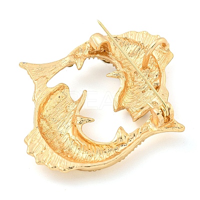 Golden Zinc Alloy with Rhinestone Brooches JEWB-B018-03G-11-1