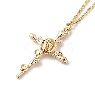 304 Stainless Steel Cross with Flower Pendant Necklaces for Women NJEW-A020-03F-G-1