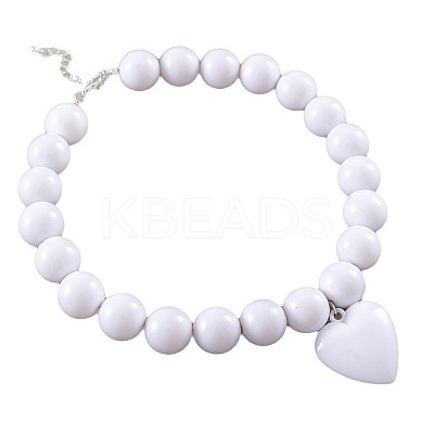 Glass Heart Pendant Round Plastic Beaded Necklaces for Women FS-WG4AA6D-01-1