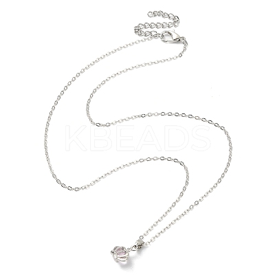 Light Rose Rhinestone Crown Pendant Necklace with Cable Chains NJEW-FZ00019-1