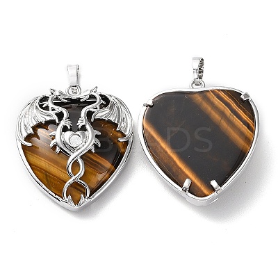 Natural Tiger Eye Heart Pendant Rhinestone Settings G-K339-01P-03-1