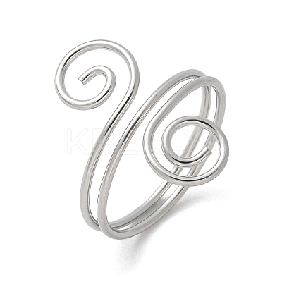 304 Stainless Steel Round Wrap Open Cuff Rings for Women Men RJEW-Z071-02B-P-1