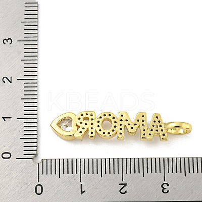 Word AMOR Rack Plating Brass Micro Pave Clear Cubic Zirconia Pendants KK-Z053-11G-01-1