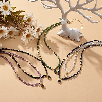Cubic Zirconia Teardrop Pendant Necklace with Natural Gemstone Beaded Chains for Women NJEW-JN04121-1