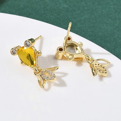Brass Micro Pave Cubic Zirconia Fish Dangle Stud Earrings EJEW-K320-01G-21-1