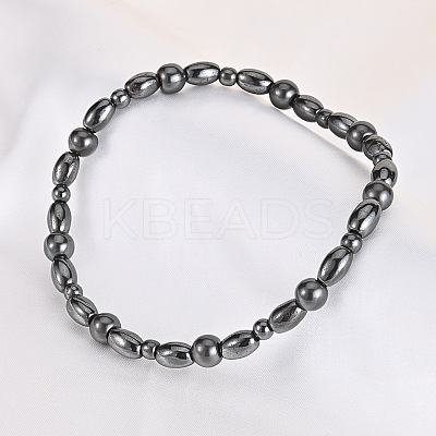 Electroplated Synthetic Non-magnetic Hematite Rice & Round Acrylic Beaded Stretch Anklets for Women FS-WG6D389-02-1