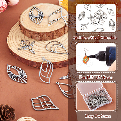 14Pcs 7 Style Stainless Steel Pendants STAS-PJ0001-46-1