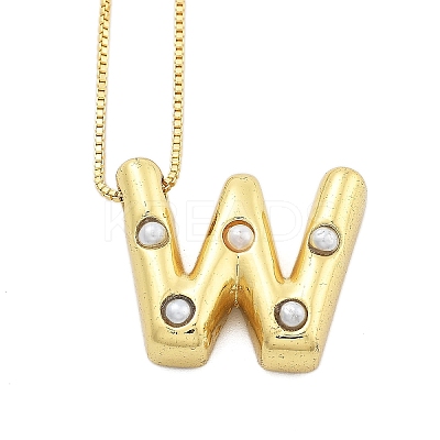 Brass & Plastic Pearl Letter Pendant Box Chain Necklaces for Women NJEW-U017-01G-23-1
