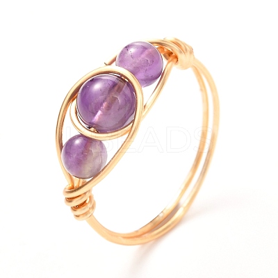 Copper Wire Wrapped Mixed Natural Gemstone Braided Bead Rings for Women RJEW-JR00387-1