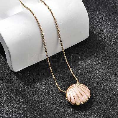 304 Stainless Steel Pave Clear Glass Rhinestone Shell Shape Pendant Ball Chain Necklaces for Women NJEW-K255-53G-1