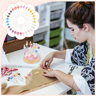 50Pcs 10 Colors Handmade Polymer Clay Flower Iron Head Pins DIY-AB00042-1