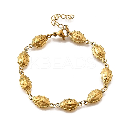 304 Stainless Steel Ladybug Link Bracelets for Women BJEW-K226-15B-G-1