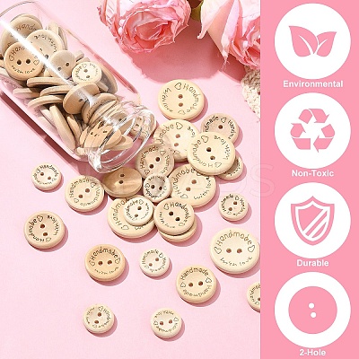 100Pcs 5 Styles Wooden Buttons BUTT-YW0001-03-1