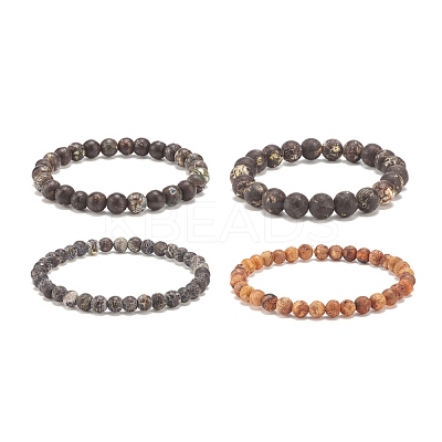 4Pcs 4 Size Natural Agate Round Beaded Stretch Bracelets Set BJEW-JB08196-1