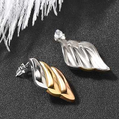 304 Stainless Steel Two Tone Stud Earrings EJEW-F355-04M-04-1