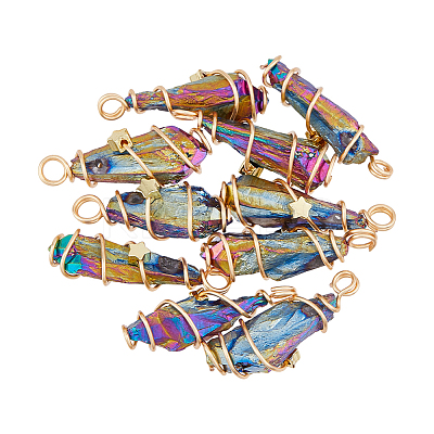 10Pcs Electroplated Raw Rough Natural Quartz Crystal Copper Wire Wrapped Pendants FIND-FH0009-12A-1