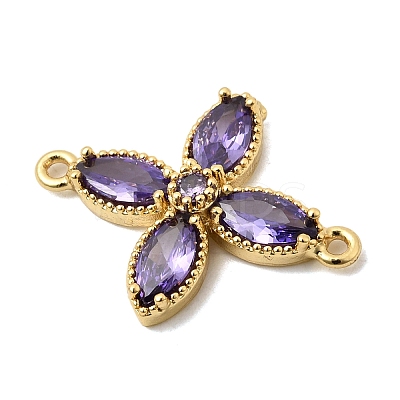 Brass Pave Cubic Zirconia 4-Petal Flower Connector Charms KK-A296-46A-G-1