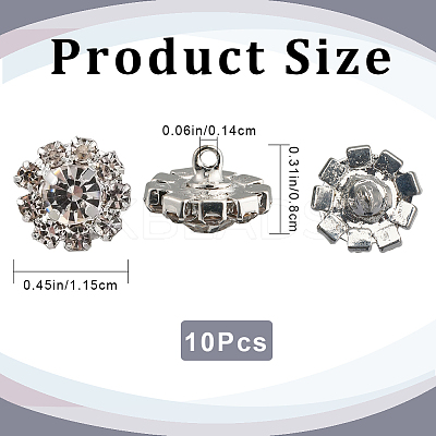 10Pcs Alloy Rhinestone Shank Button for Garment Accessories BUTT-GF0001-29-1