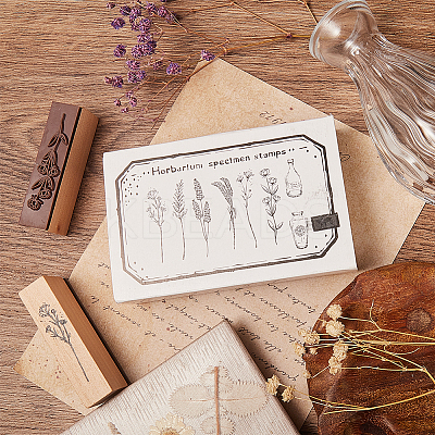 Plants and Flowers Style Wooden Rubber Stamps DIY-GF0001-30-1