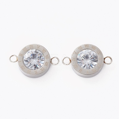 304 Stainless Steel Micro Pave Clear Cubic Zirconia Links Connectors STAS-I169-01P-1