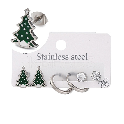3 Pairs 3 Styles Christmas 304 Stainless Steel Hoop & Studs Earrings Set for Women EJEW-K279-12C-P-1