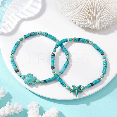 2Pcs Natural Magnesite & Dyed Synthetic Turquoise Beads Stretch Bracelets for Women BJEW-JB13217-1
