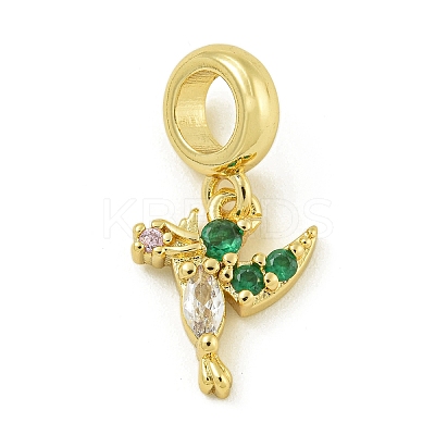 Rack Plating Brass Pave Colorful Cubic Zirconia Bird European Dangle Charms KK-Z067-48G-1