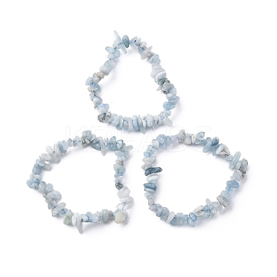 Natural Aquamarine Chip Beaded Stretch Bracelets for Women Men LS-BJEW-K277-01-1