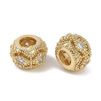 Brass Micro Pave Cubic Zirconia Rondelle European Beads KK-I719-19G-1