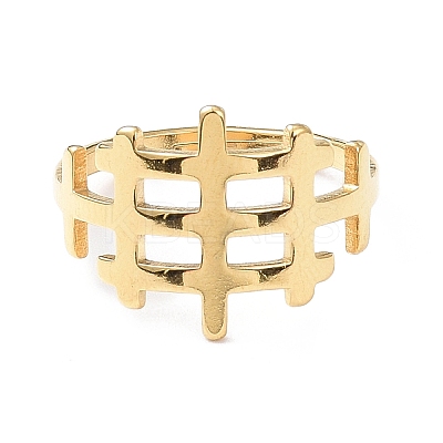 Ion Plating(IP) 304 Stainless Steel Hollow Out Rectangle Adjustable Ring for Women RJEW-I097-04G-1