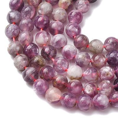 Natural Lepidolite/Purple Mica Stone Beads Strands G-B133-A01-6MM-1