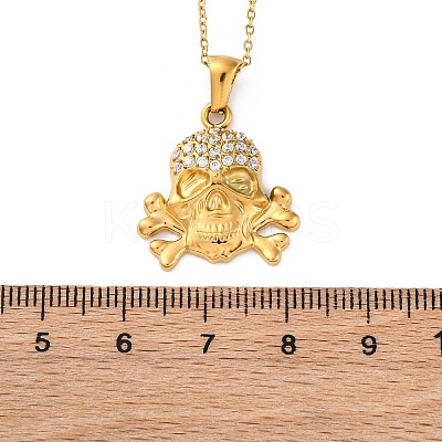304 Stainless Steel Crystal Rhinestone Skull Pendant Necklaces NJEW-Z057-03C-G-1