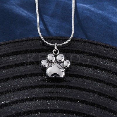 304 Stainless Steel Dog Paw Print Pendant Necklaces for Women NJEW-Z044-13P-1