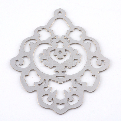 Tarnish Resistant 304 Stainless Steel Filigree Pendants STAS-S044-054-1