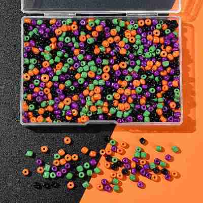 100G 4 Colors Halloween Baking Paint K9 Glass Seed Beads SEED-FS0001-42-1