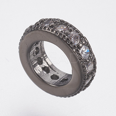 Brass Micro Pave Cubic Zirconia Rondelle Wheel European Beads LS-ZIRC-F083-094B-RS-1