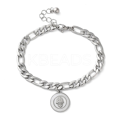 304 Stainless Steel Flat Round with Hamsa Hand Charm Bracelets BJEW-A036-13P-1